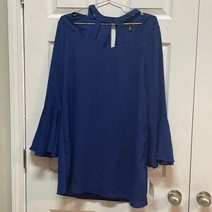 NWT Blue Cocktail Dress Cut Out Detail Neckline - Bell‎ Sleeves Women's M